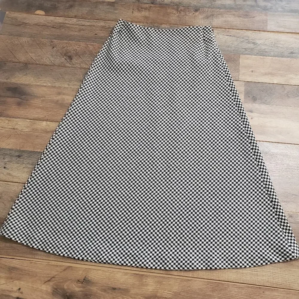 Carmen Marc Valvo Houndstooth‎ Black and White Midi Length A-Line Full Skirt 4 - Picture 2 of 9